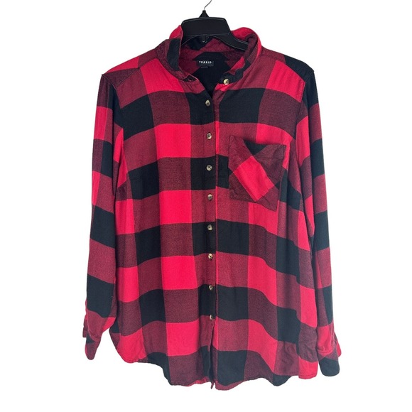 Torrid Lizzie Brushed Rayon Acrylic Button Down Long Sleeve Shirt Plus Size 2 2X - Picture 2 of 9